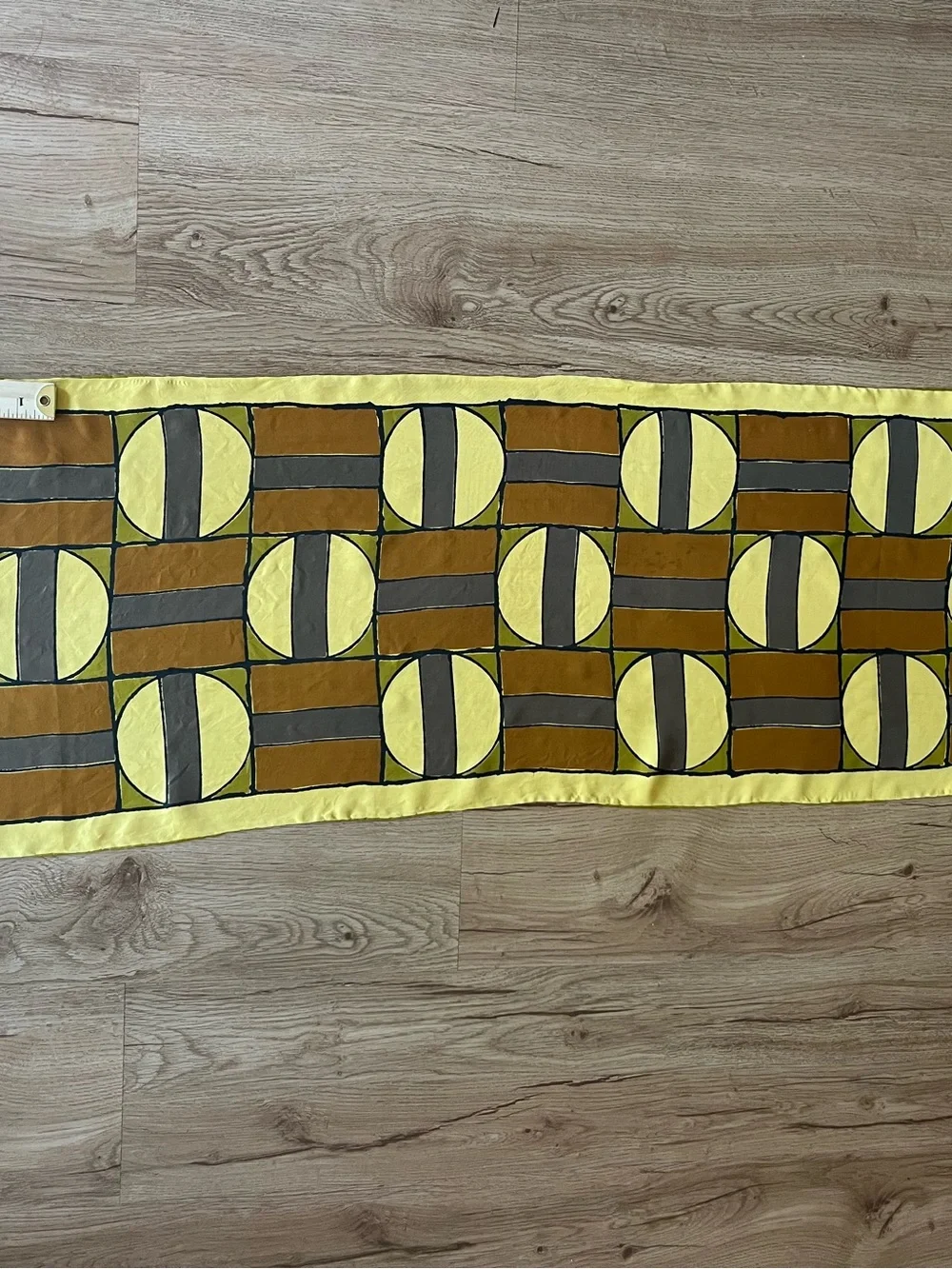 Vera Neumann Silk Vintage Scarf Yellow Geometric Abstract Hand-Rolled Hem 44”